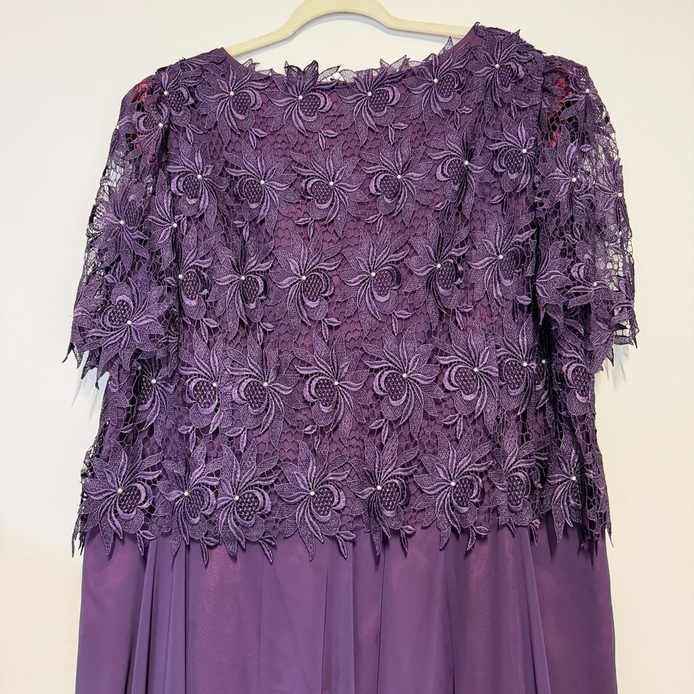 Caterina Collection Purple Lace Chiffon Dress Women's Long Plus size 24w Formal - Picture 2 of 16